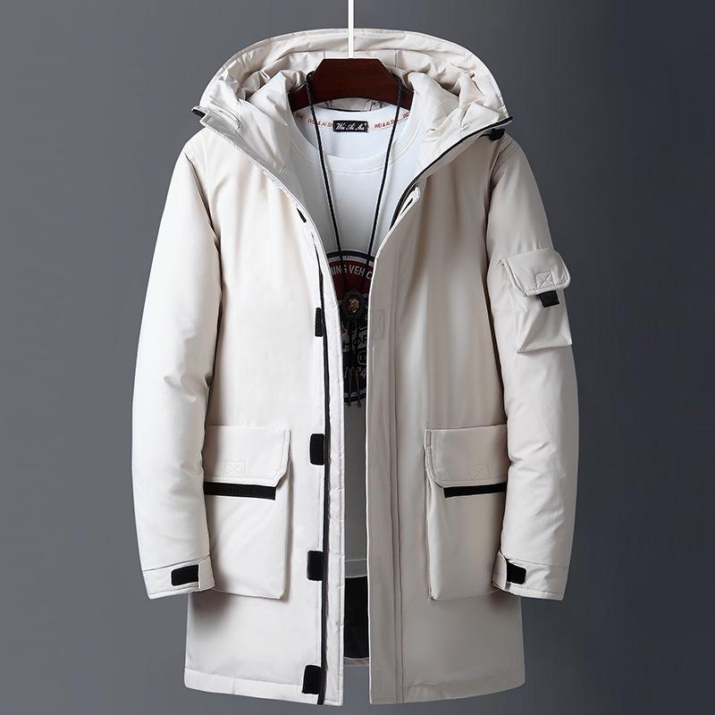 Youth Hooded Cotton-Padded Jacket: Men's Mid-Length Casual College Style Workwear, Cold-Resistant School Uniform