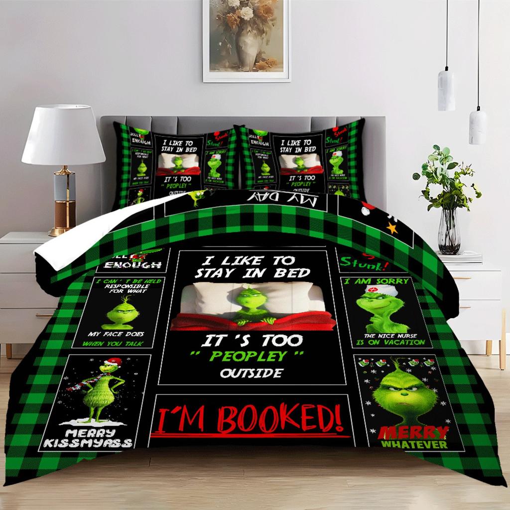 Пододеяльник с принтом рождественских украшений. Супермягкая матовая микрофибра для двуспальной кровати. Удобный комплект с застежкой-молнией и 2 наволочками.