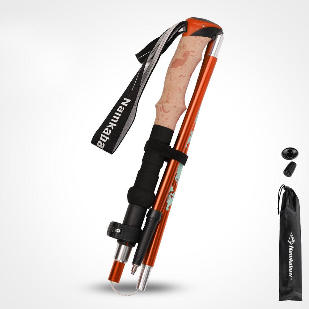 Short Adjustable 3-Section Folding Trekking Poles Lightweight Aluminum Alloy with Cork EVA Grip for Outdoor Hiking Camping