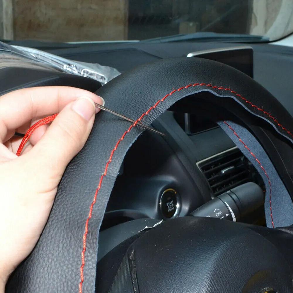 1 комплект, универсальный автомобильный чехол на руль из натуральной кожи, дышащий, удобный, сделай сам, сшитый вручную, чехол для оплетки рулевого колеса автомобиля