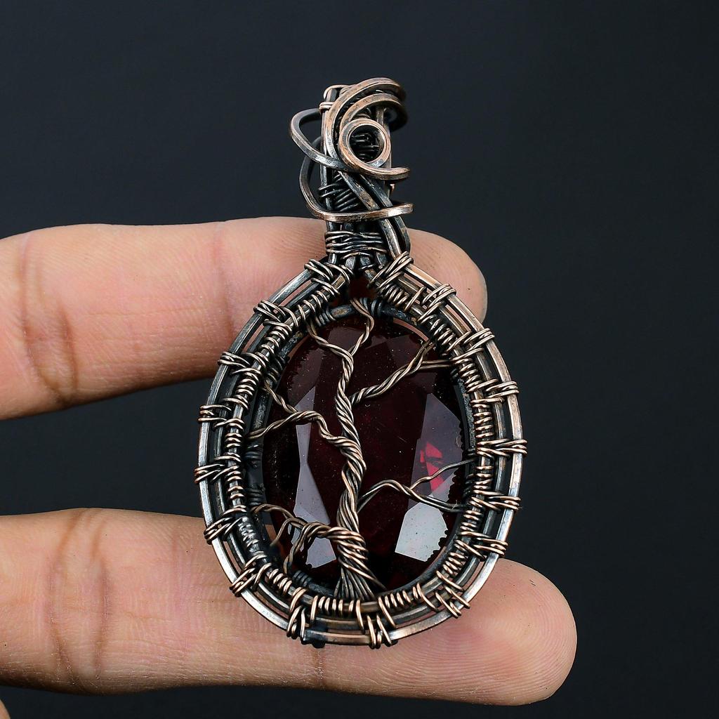 Древо жизни, гранат, драгоценный камень, чистая медная проволока, удивительный ювелирный кулон ручной работы