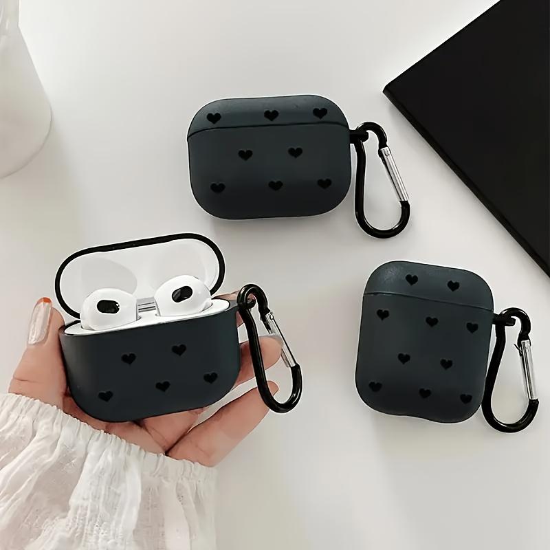 Модный черный чехол-сердечко в горошек для наушников Airpods 3/4/PRO/PRO 2/PRO 3, противоударный, матовая текстура