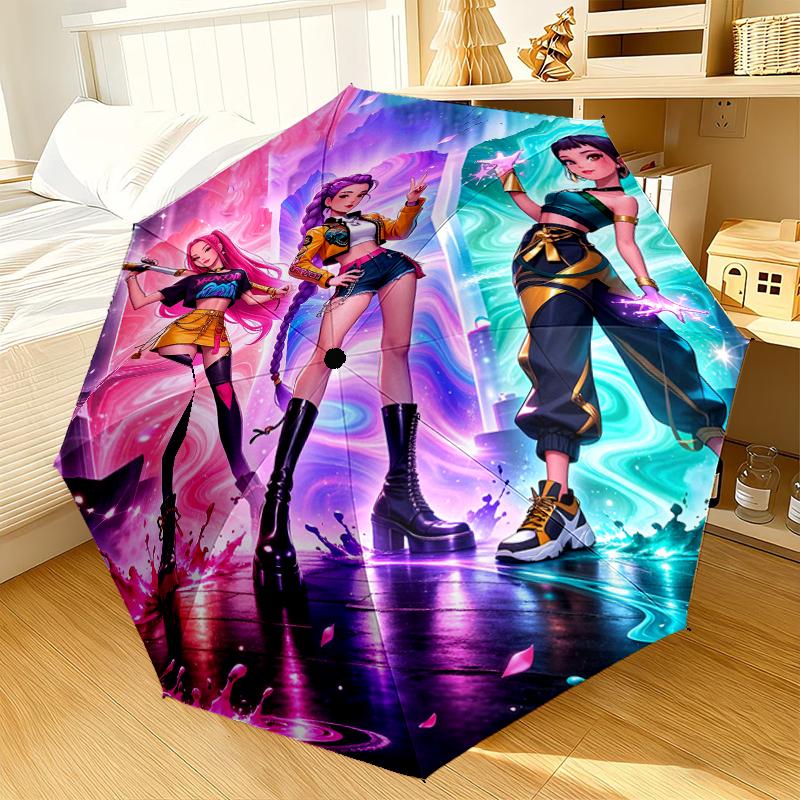 K-pop Heroes In Action Automatic Folding Umbrella - 8-Rib Travel Umbrella with Auto Portable Case, Ideal Gift for Birthdays