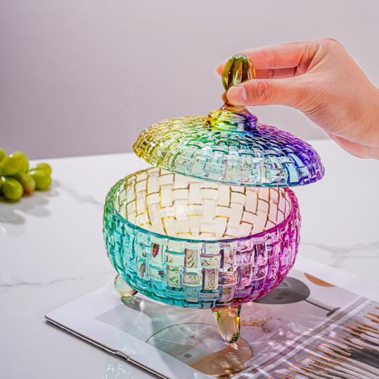 Большая стеклянная конфетница с крышкой, расписанная вручную, красочная банка для конфет, декоративная шкатулка для драгоценностей, контейнер для печенья для свадебного буфета, для печенья, орехов, шоколада