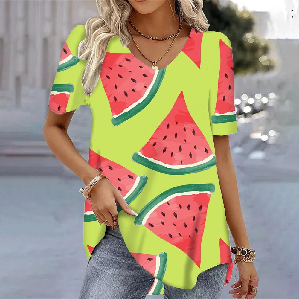 Женская футболка свободного покроя с V-образным вырезом, футболки Kawaii, женские топы с коротким рукавом, повседневные футболки с коротким рукавом, летние пуловеры, блузки