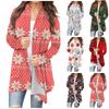 Women's Fashion Casual Christmas Print Medium Length Cardigan Jacket Coat