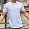 Американский стиль, мужская летняя модная облегающая спортивная футболка для фитнеса с коротким рукавом и круглым вырезом