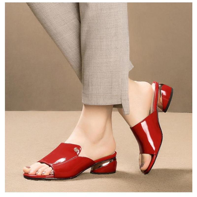 Модные женские шлепанцы, женские шлепанцы на квадратном каблуке, летняя обувь на высоком каблуке, уличные шлёпанцы с открытым носком, женские туфли-лодочки Zapato Mujer