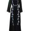 Luxury Women's Embroidered Dress for Muslim Parties, Waist Tied and Slim Fitting Long Style