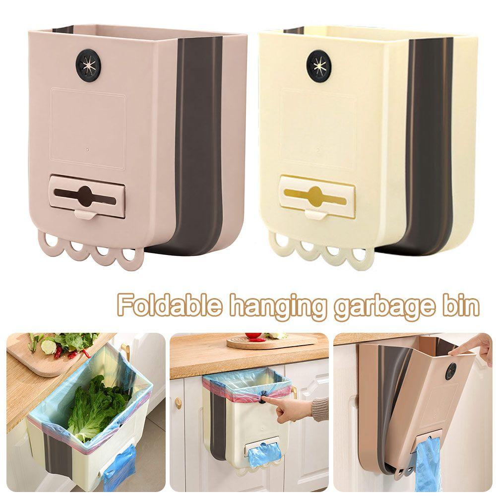 Plastic Hanging Trash Can Foldable Wall Mounted Garbage Can New Kitchen Compost Bin Cabinet Door