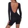 Европейский и американский осенний однотонный облегающий комбинезон с круглым вырезом и длинными рукавами, открытой спиной, для темпераментной пикантной девушки