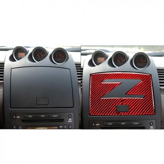 For Nissan 350Z 2003-2009 Red Carbon Fiber GPS Navigation Panel Cover Trim