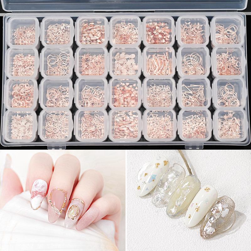 28 полосок/набор, смешанные 3D сплавы для ногтей, стразы, ювелирные изделия, подвески, украшения, набор для ногтей, ракушка, жемчужные принадлежности, аксессуары 3D8