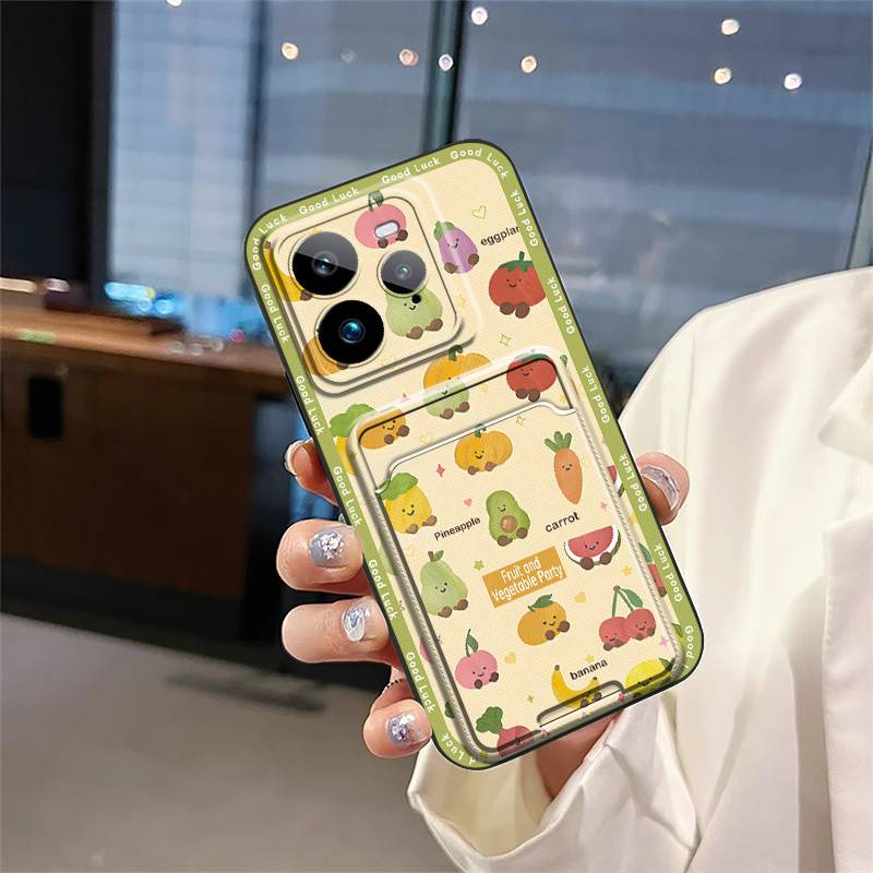 Durable Silicone Phone Case For Realme GT7 Pro Card Slot Full Wrap Cartoon Fashion Design Anti-dust Dirt-resistant Cute