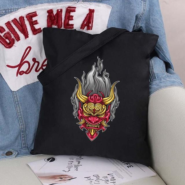 Сумка-шоппер из эко-холста, хлопка-шопера с мультяшными картинками, модная черная складная сумка с принтом, холщовая большая сумка