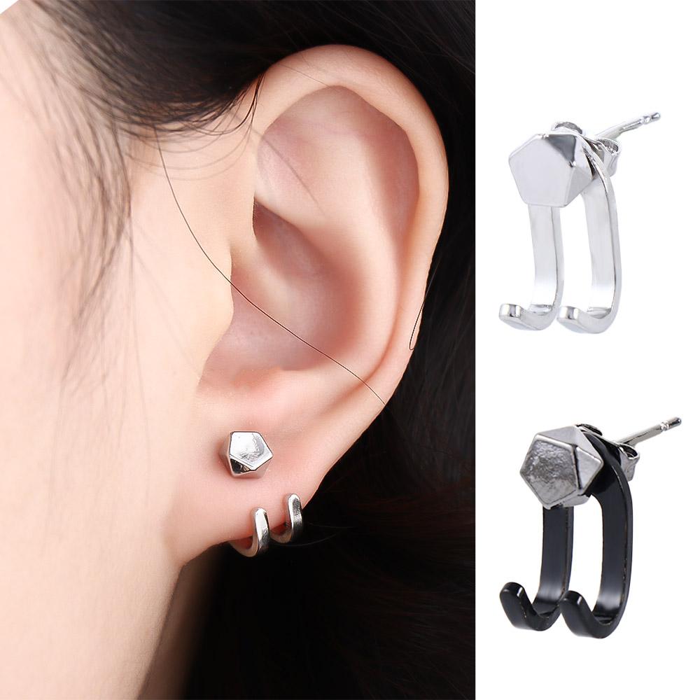 Silver Plated Hip Hop Korean Hoop Earring Geometric Stud Earring Men Earring Ear Jewelry