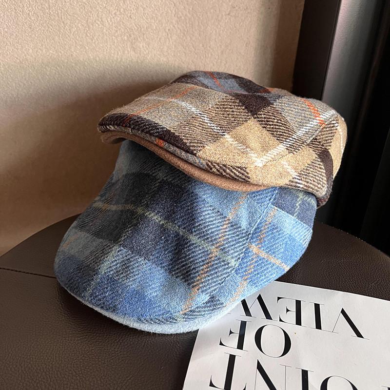 Fashion Autumn Retro Checkered Pattern Women Casual Beret For Outdoor Use