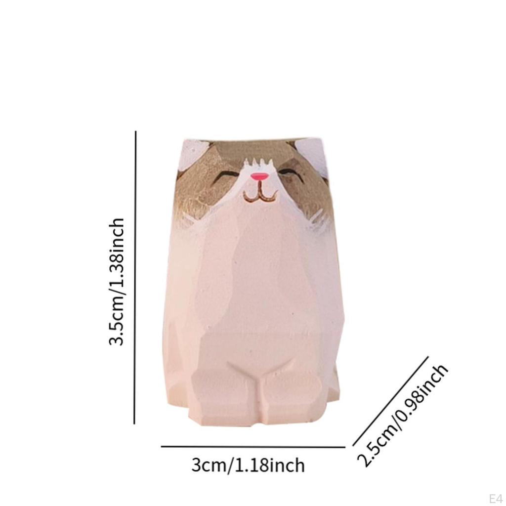 Cat En Wood Figurine Carved Animal Art Sculpture