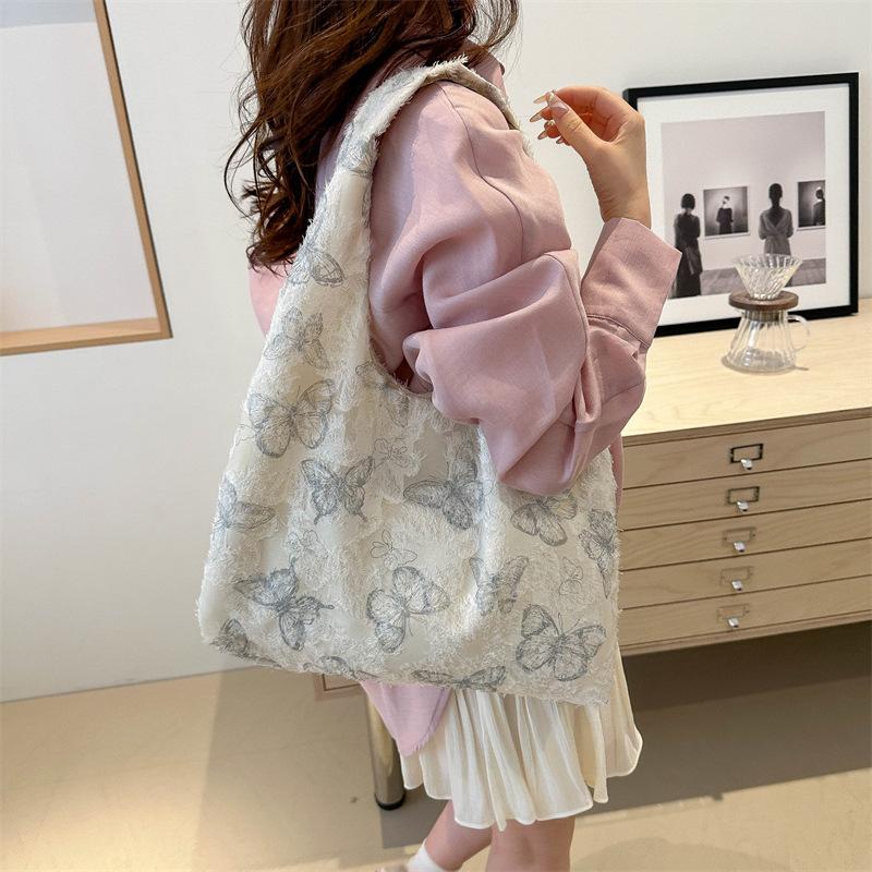 Новая летняя корейская версия литературной и дорогой сумки-тоут с принтом бабочек в стиле ленивой моды, вместительная сумка через плечо