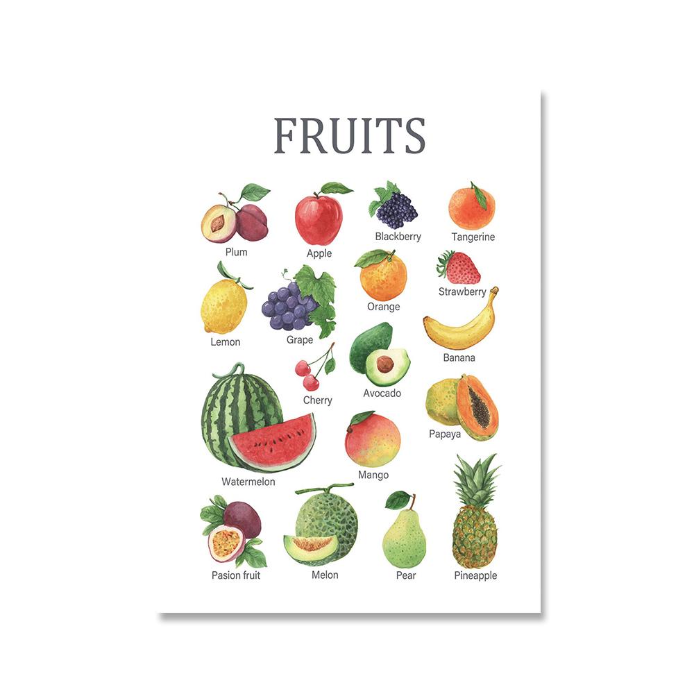 Акварельные образовательные овощи фрукты ферма диаграмма плакаты обучение дошкольное настенное искусство холст картины для декора детской