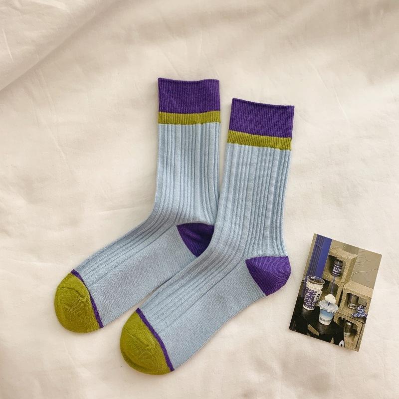 Light Luxury Color Matching Medium Tube Socks Trendy Modern Retro Stacking Socks Girl Pink Cotton Stockings