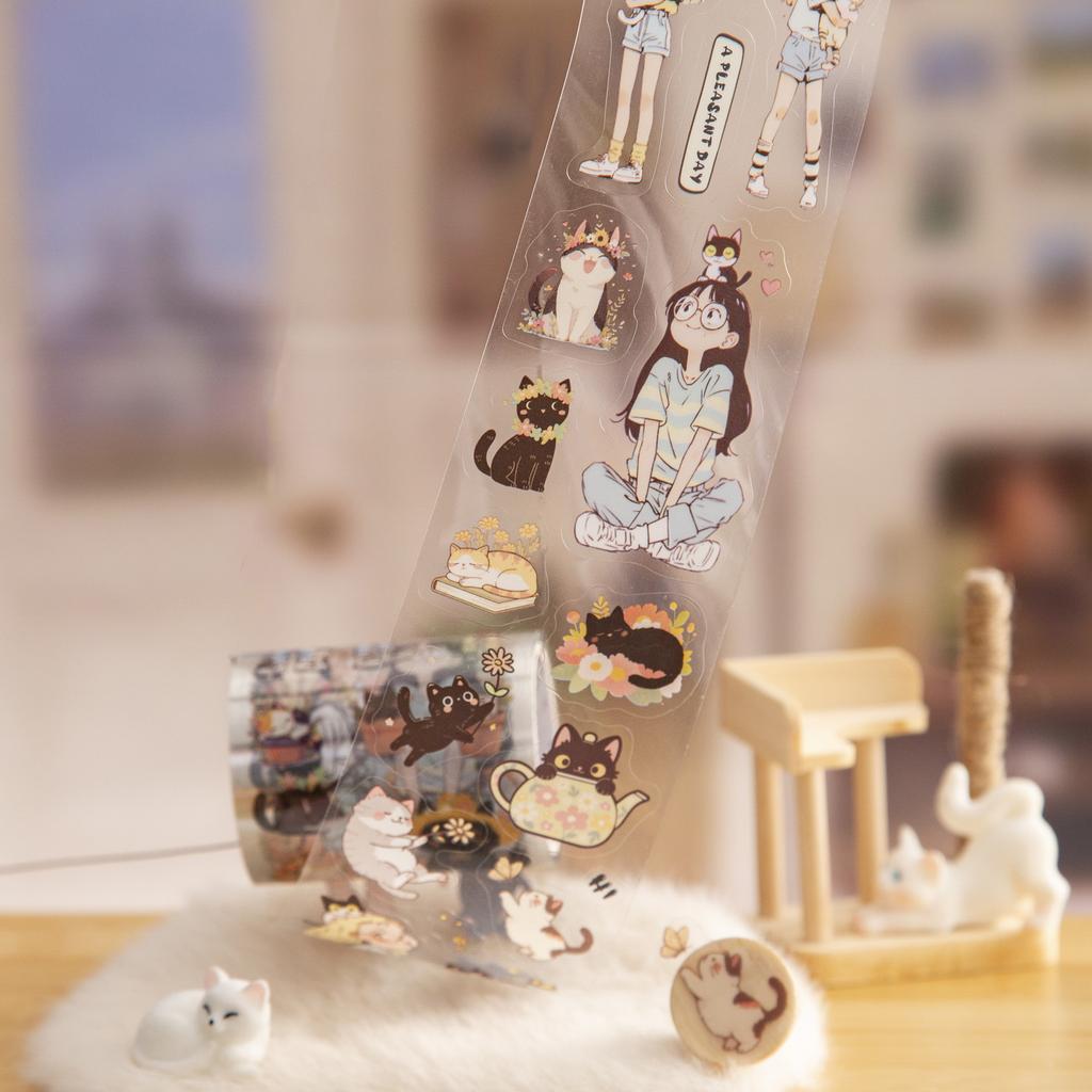 1Roll Cute Cartoon Girl Theme PET Tape 1 Roll For Scrapbooking DIY Scrapbook Collage Material Phone Case Notebook Decoration