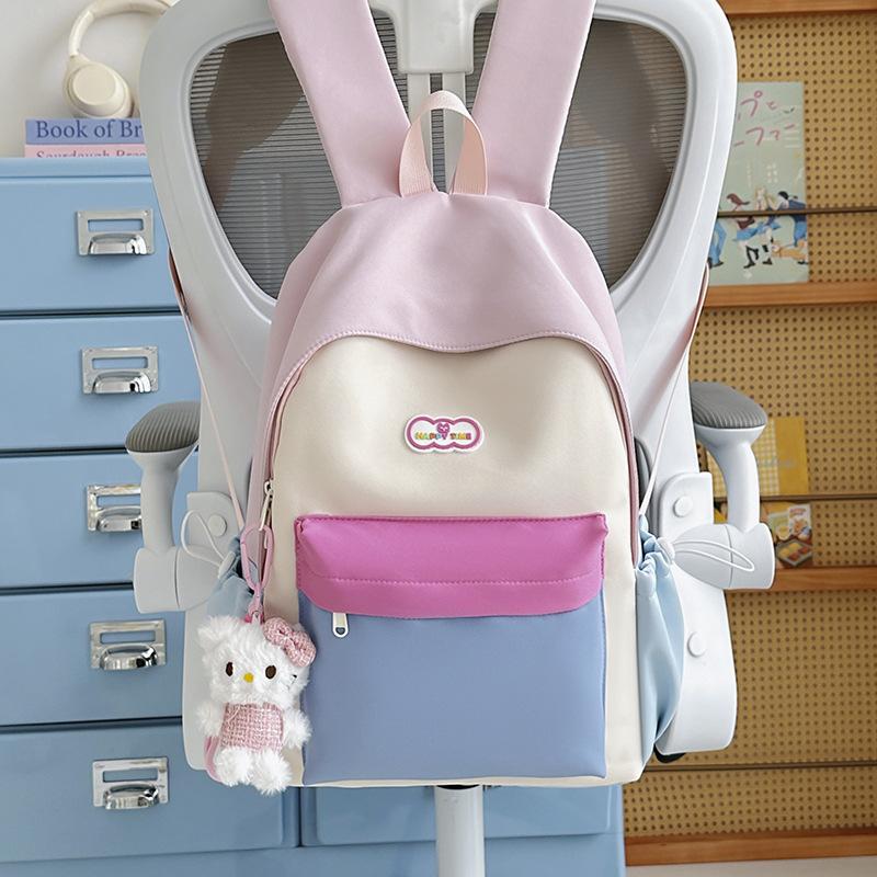 School bag for women, Instagram-worthy color-blocking, casual backpack for middle and high school students, stylish and large-capacity lightweight