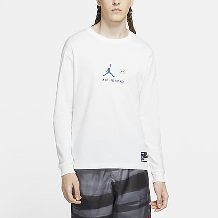 Jordan X Fragment Design Fragment Design X Jordan Футболка с круглым вырезом с длинными рукавами Asian Edition Мужские топы Белые DA2982-094