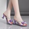 Летние Новые Туфли на Высоком Каблуке с Круглым Носком, Универсальный Дизайн Слипоны, Повседневный Бант, Модные Стразы, Нежные Босоножки с Открытым Носком