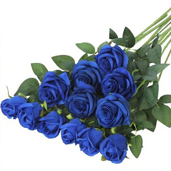 Artificial Rose Flower with Green Leaves Realistic Fake Silk Flower Branch Home Office Wedding Party Faux Bloom Decoration Table Centerpiece