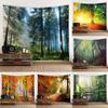 Солнечный лес природный пейзаж с принтом гобелен для дома, гостиной, спальни, Настенный декор, тканевый гобелен