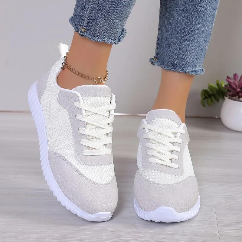 Мода 2024 горячая распродажа обувь женская на шнуровке женская вулканизированная обувь весна осень мягкая подошва дышащая сетка повседневная плоская обувь для ходьбы