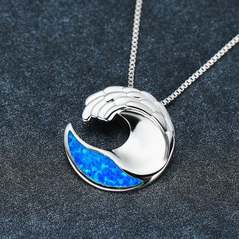 European and American platinum sea blue opal necklace couple temperament collarbone chain