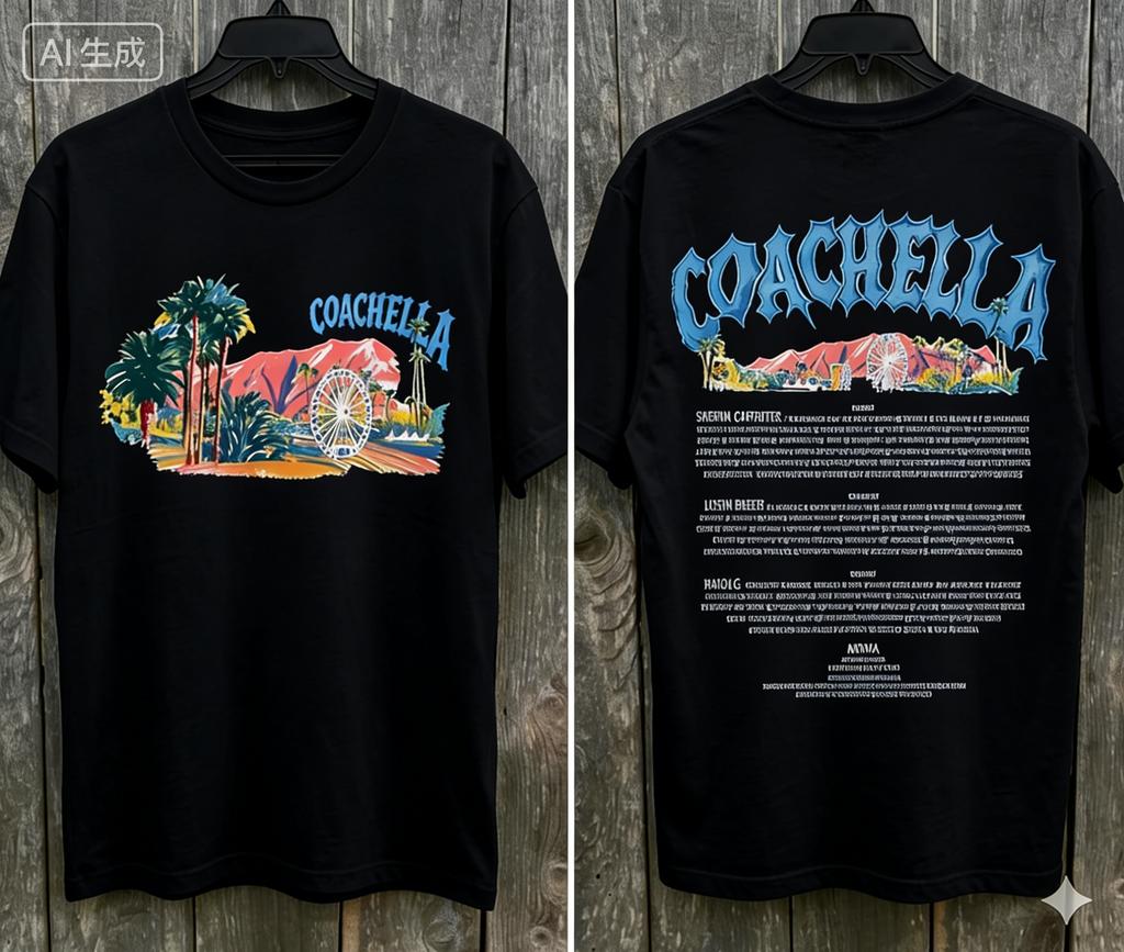 2026 Фестиваль музыки Coachella Футболка Унисекс и Женская Летняя Хлопковая Одежда Мода Хип-хоп Y2K С круглым вырезом С коротким рукавом Топы