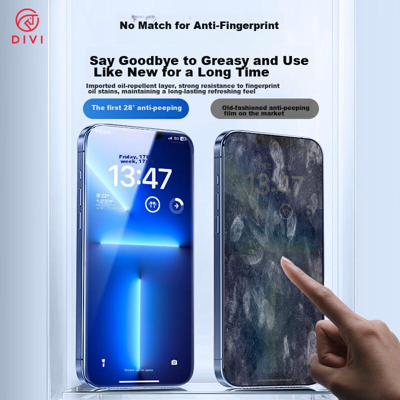 DIVI Super 2-Pack Screen Protector for Apple IPhone 13 Pro Max/14 Plus, Anti-Dust Anti-Peeping Anti-Drop Tempered Glass Film with Installatio