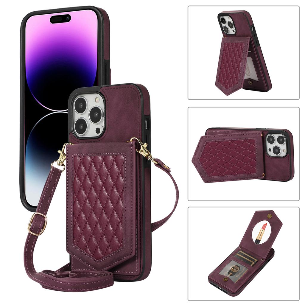 Ремешок через плечо, держатель для кредитных карт, кошелек, зеркальный кожаный чехол для Samsung S23 S22 S21 S20 Ultra Plus A13 A53 A54/iPhone 15 14 13 12 11Pro Max