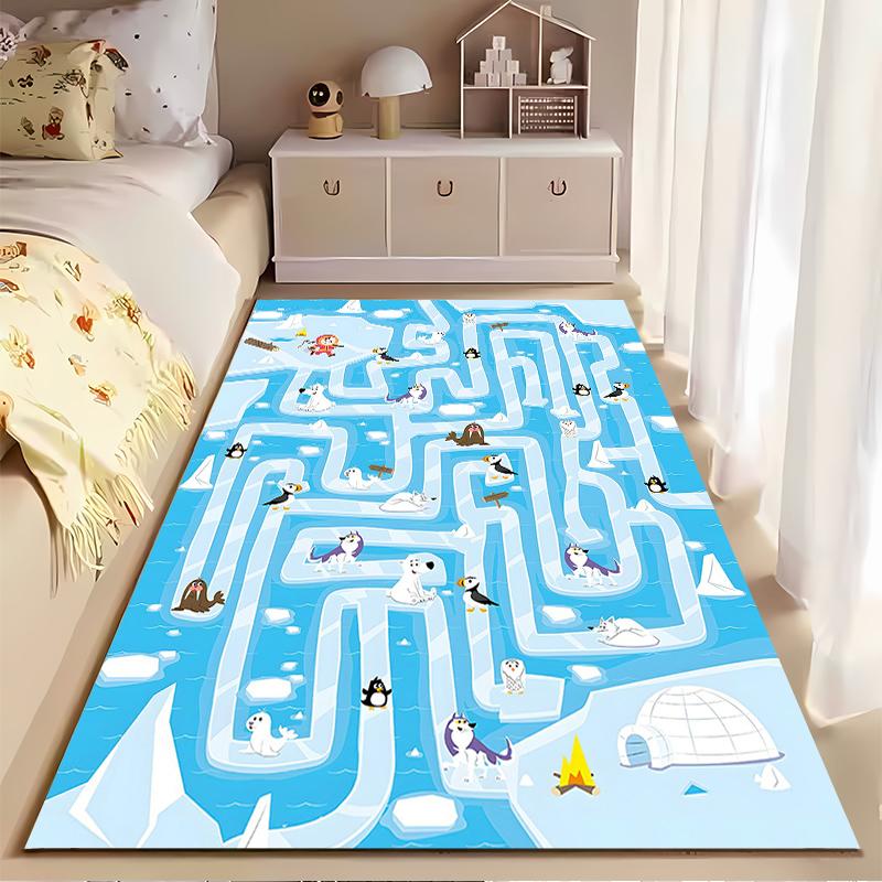 Arctic Animal Maze Design Carpet Suitable for Living Room and Bedroom Sofa Non-Slip Play Mat