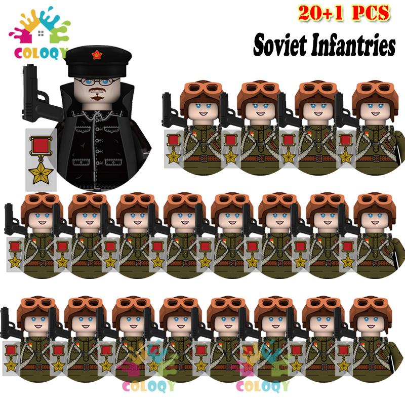 Детские игрушки 21 шт./лот Вторая мировая война N001-N095 Офицеры Солдаты Строительные блоки США Советские Великобритания Мини-фигурки Для детей Дни рождения Подарки