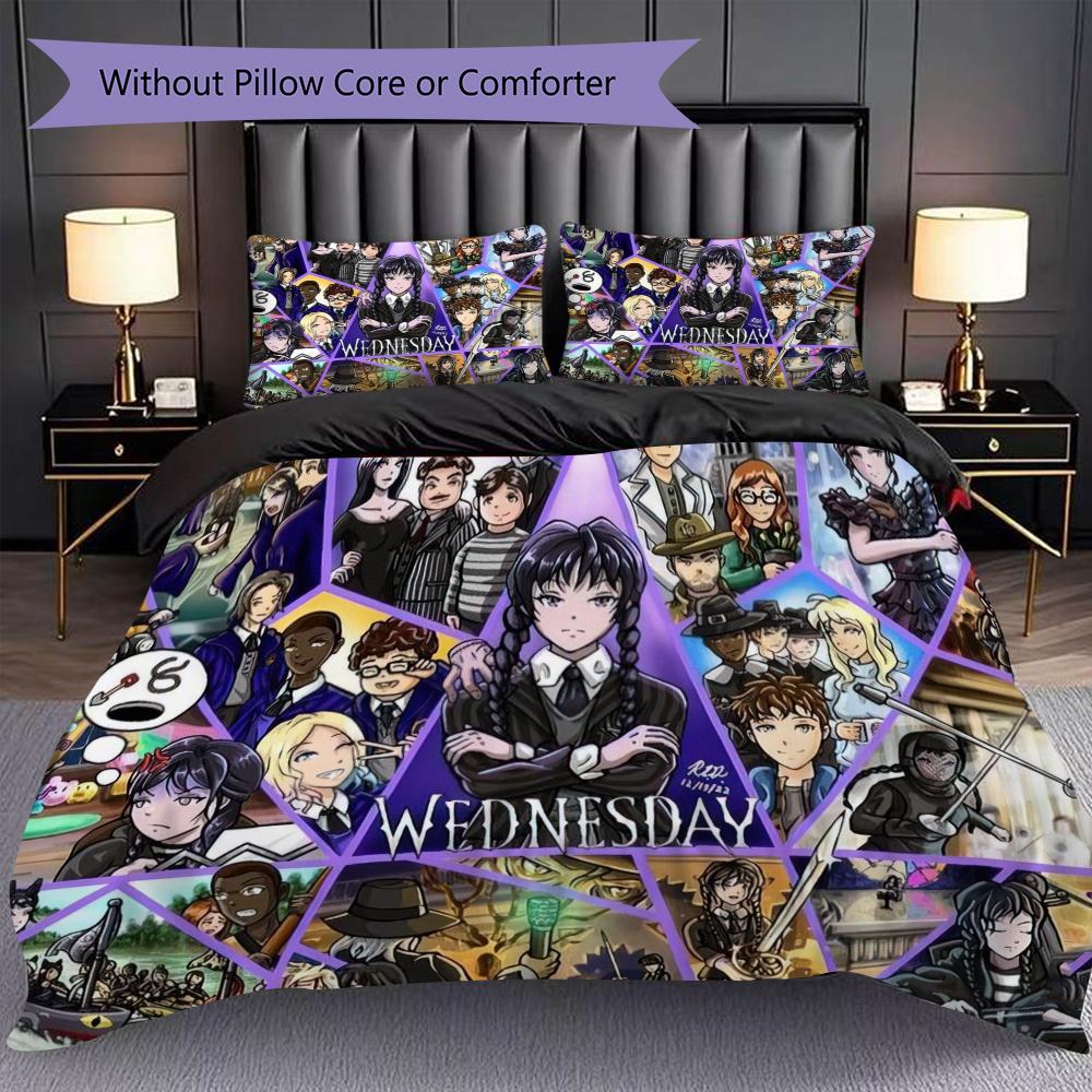 1PC Wednesday pattern Bedding Quilt Set Quilt Cover Pillowcase Home Decoration Birthday Gift (1 * duvet cover + 2 * pillowcase, without core)