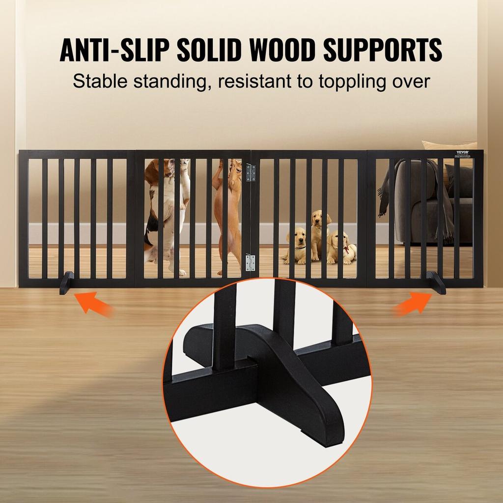 Free Standing Dog Gate, 24" H x 80.3" W Freestanding Pet Gate, 4 Panels Foldable Dog Gate for Wide and Narrow Passageways, Expandable Dog Barrier with
