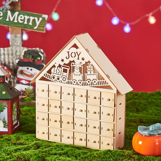 Деревянный рождественский адвент-календарь с 24 пустыми ящиками для хранения в форме дома, рождественский календарь обратного отсчета, домашний декор