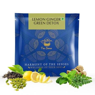 TEA SENSE Lemon Ginger Green Detox | 15 шт. | Чайные пакетики в форме пирамидки в герметичной упаковке | Зеленый чай с лимоном и имбирем | Восстанавливающий | Можно заваривать повторно