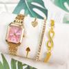 4pcs Women's Classic Gold Plated Alloy Zircon Wristwatch Bracelets Set Engagement Gift for Valentine's Day Party Business Office