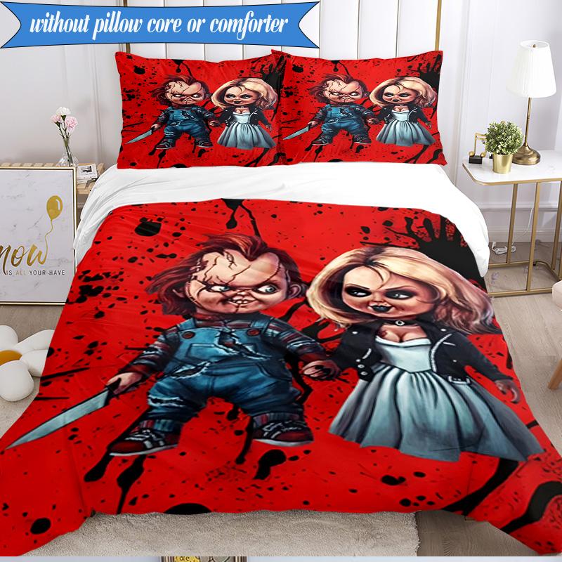 Chucky's Halloween Horror 3pcs K-pop music group Bedding set,Ideal for Bedroom, Dormitory,Including Duvet Cover And 2pcs Pillowcases,Fan gifts