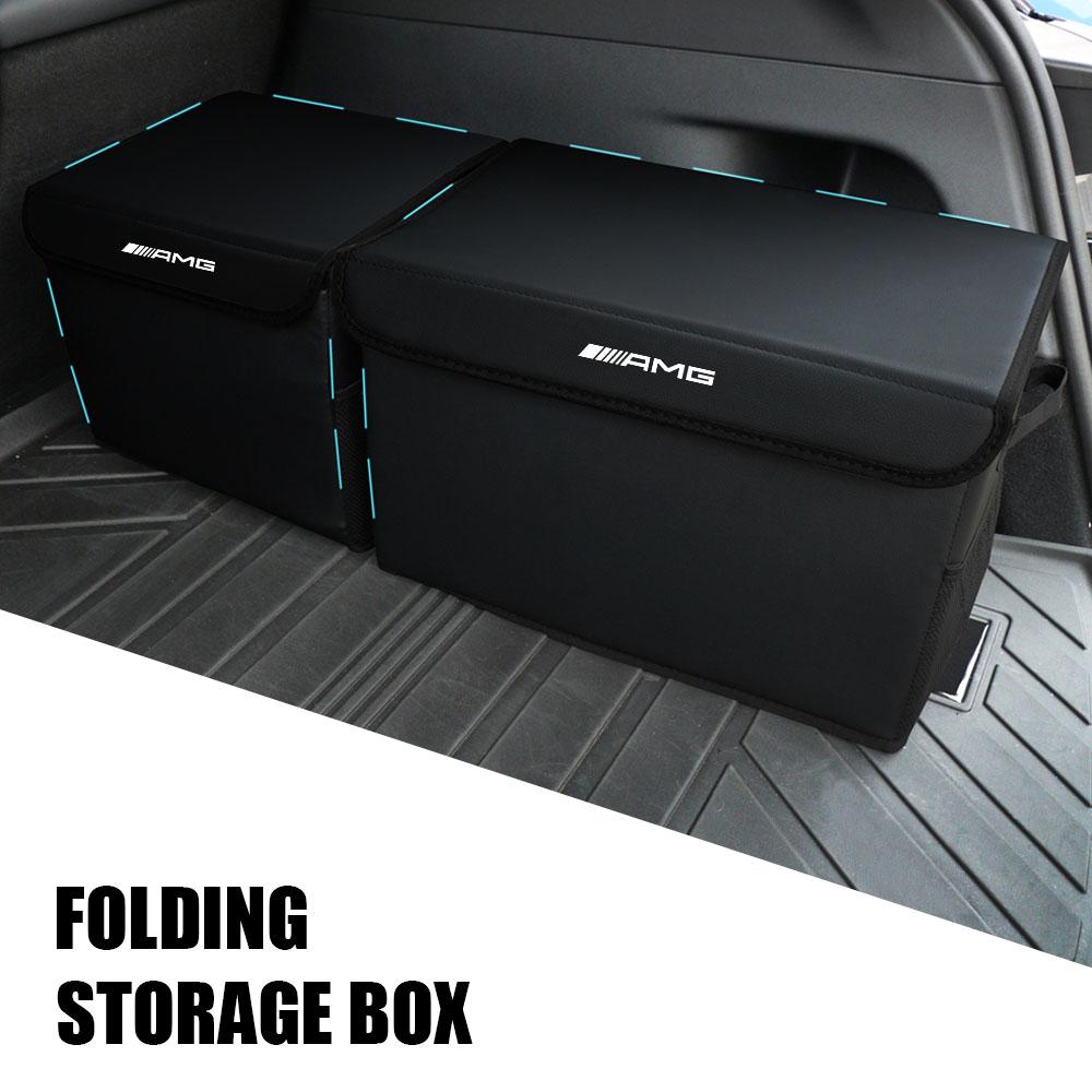 Leather Car Trunk Storage Box Organizer Tidying Auto Emblem Accessories For Mercedes Benz A B C R G Class AMG GLK GLA W204 W251
