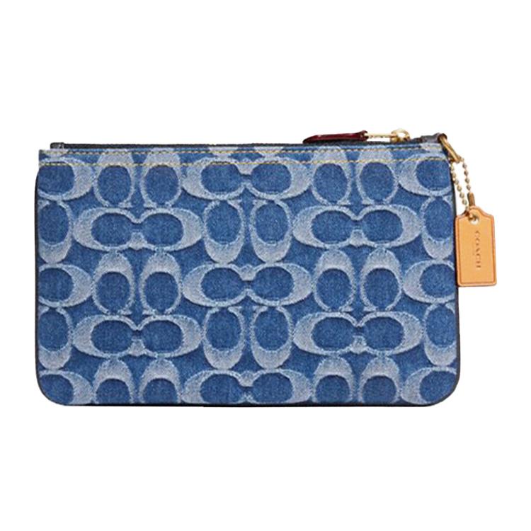 New COACH Fabric Clutch Wrist Bag Medium Size Women's Denim Blue CA538-B4UDF