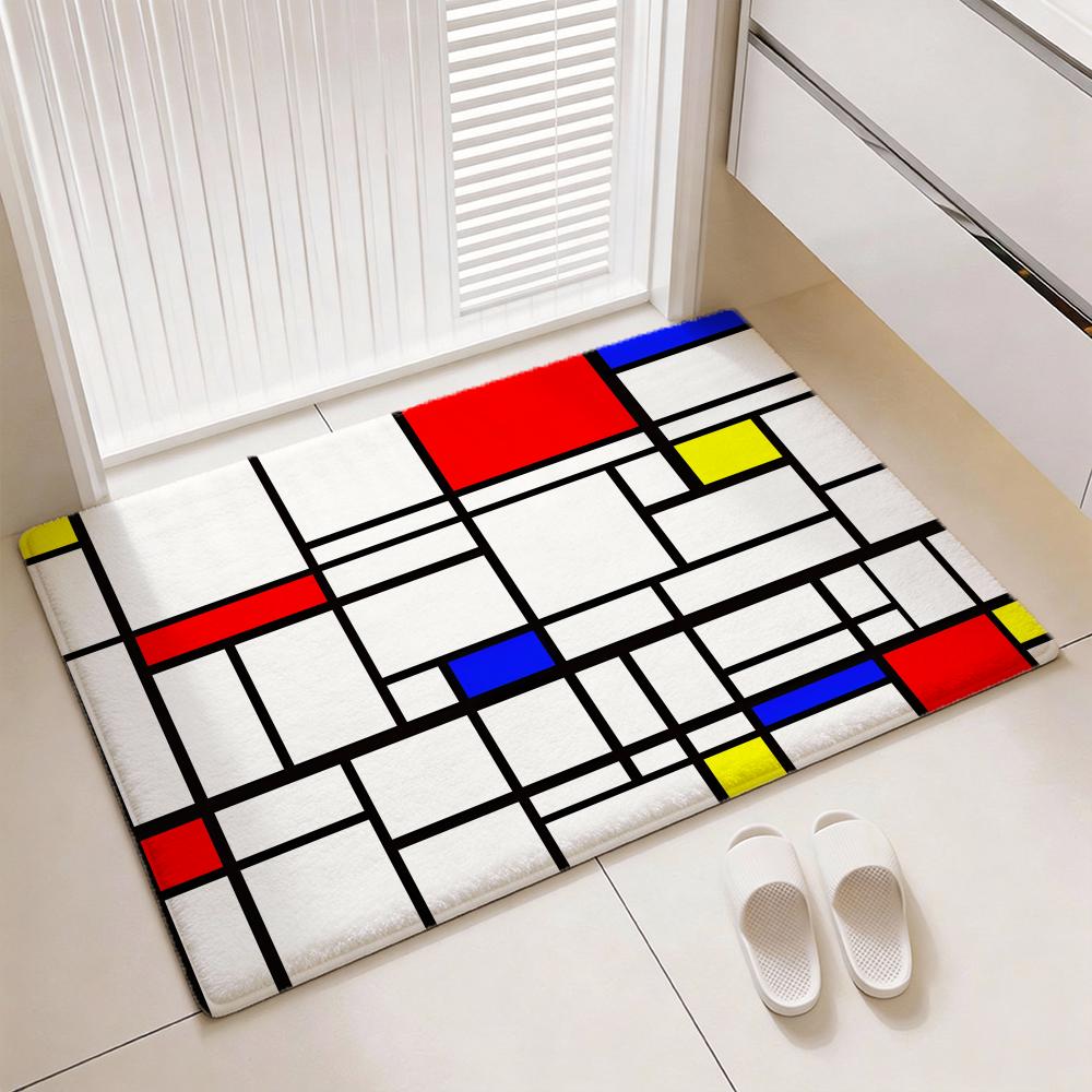 Geometric Painter P-Piet M-Mondrian Floor Mat Soft Thickened Flannel Door Mat Non-Slip Living Room Rug Home Decor