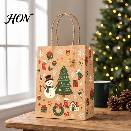 Holiday Party Favor Bags 12PCS Christmas Paper Gift Bags, Sturdy Festive Goodie with Handle, Decorative Treat Packaging for Presents And Favors