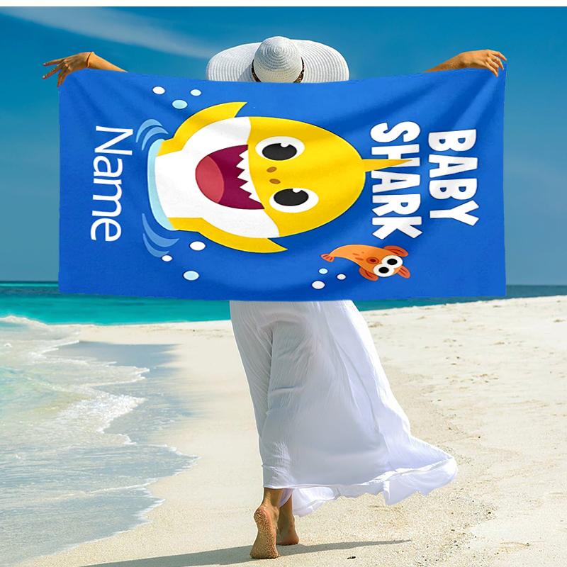 Personalized customized proof beach towel with Cute Shark pattern - soft, absorbent, quick-drying, perfect swimming, camping&bathing