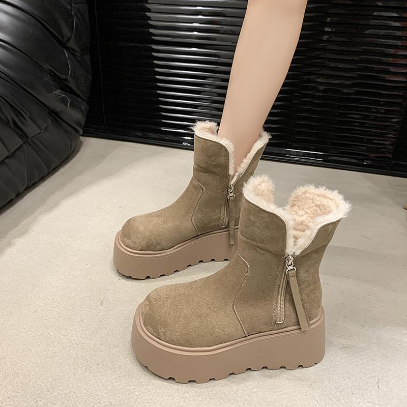 Утолщенные плюшевые теплые зимние сапоги AJGS 2024 г. Новые модные зимние женские сапоги на толстой подошве, женские меховые сапоги на молнии